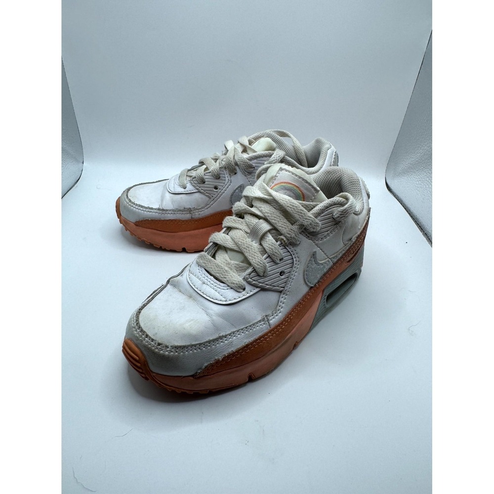 Nike Air Max 90 LTR SE DM0957-100 Kids 1 Sneaker White Orange Leather Shoes